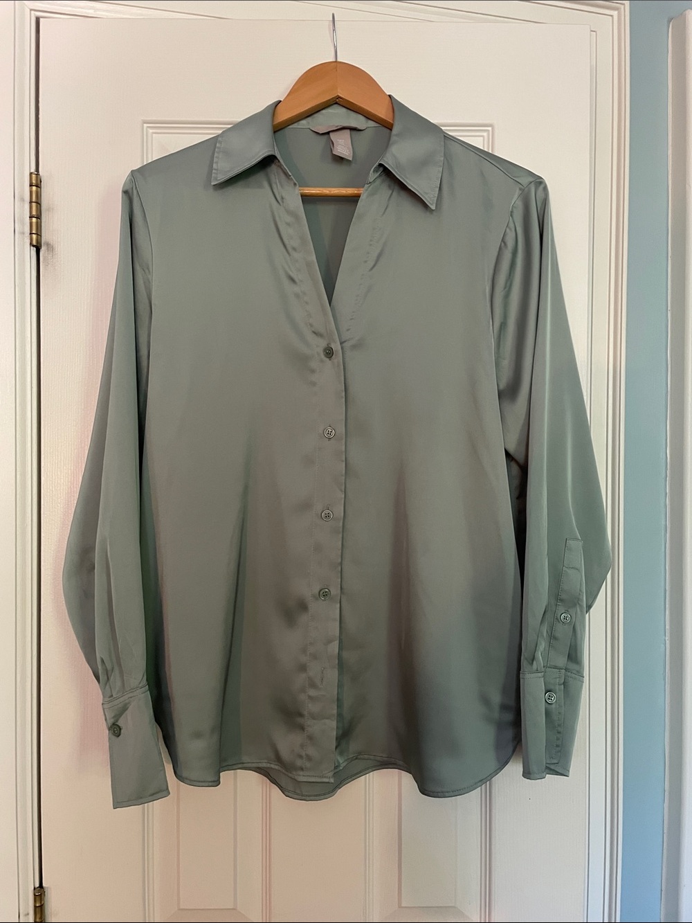 H&M Women’s satiny blouse in sage green
